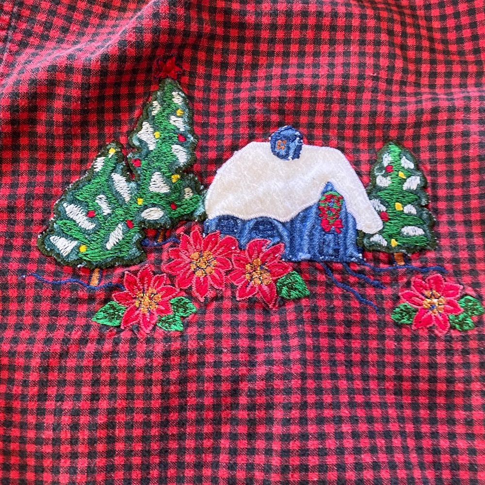 Red Checkered Womens Shirt with Embroidery (920) - Picture 3 of 12